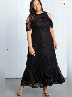 Kiyonna Black Lace Riviera Maxi Dress Plus Size 3X (22-24)